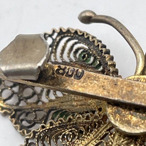 Vintage Antique 800 Sterling Silver Gold-Tone Filigree Butterfly Brooch Pin - Picture 6 of 6